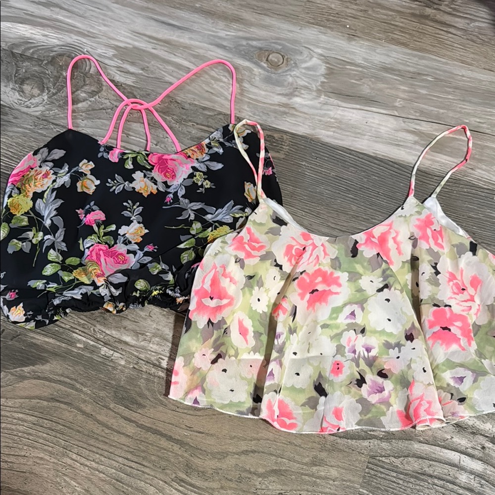 2 Floral Crop Tops with Spaghetti Straps